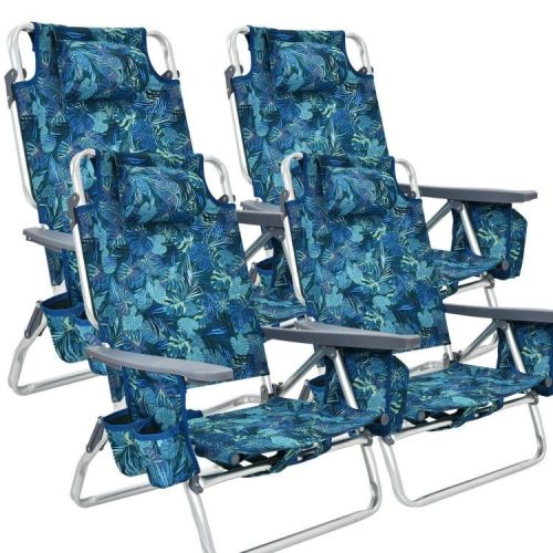 4-Pack 5-Position Outdoor Folding Backpack Beach Reclining Chair with Pillow 4-Pack 5-Position Outdoor Folding Backpack Beach Reclining Chair with Pillow