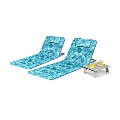 3 Pieces Beach Lounge Chair Mat Set 2 Adjustable Lounge Chairs with Table Stripe 3 Pieces Beach Lounge Chair Mat Set 2 Adjustable Lounge Chairs with Table Stripe